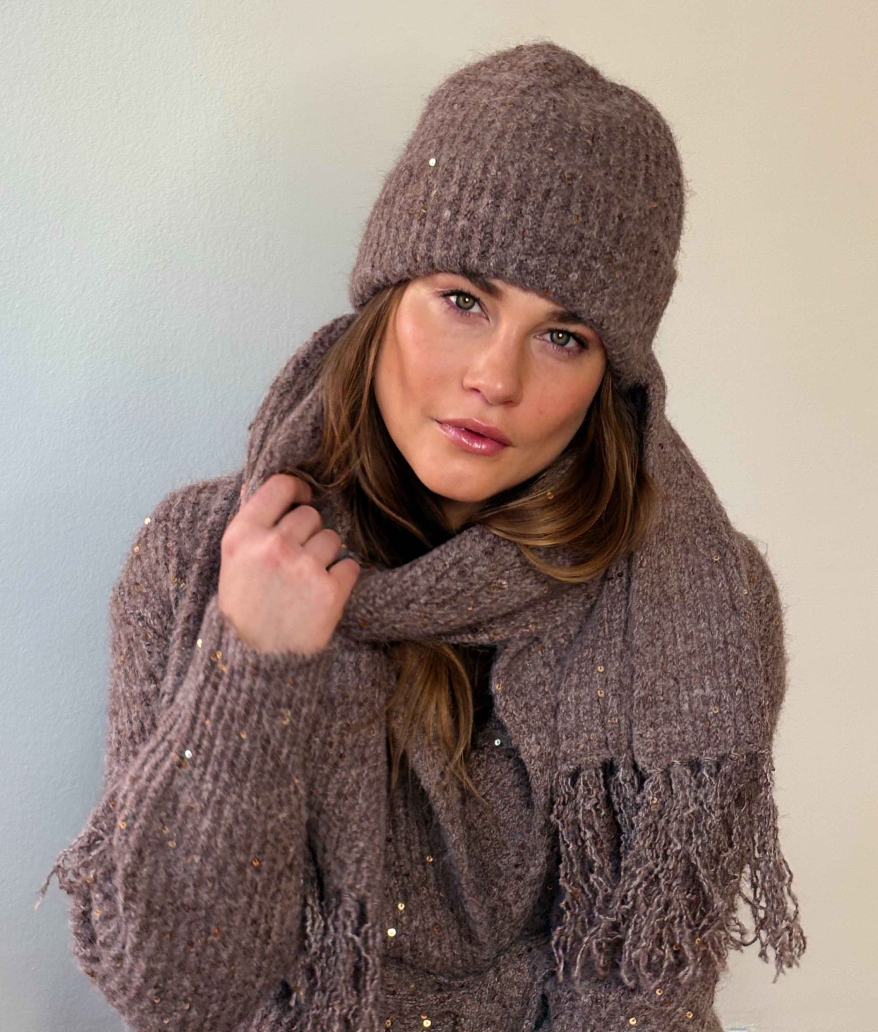 Jocelyn Hat Beanie Camel Hot Toddy Wool Blend Rib Knit Embroidered Fall Winter Merino/cashmere beanie in camel — Y-0004 | YACAIA main image 3
