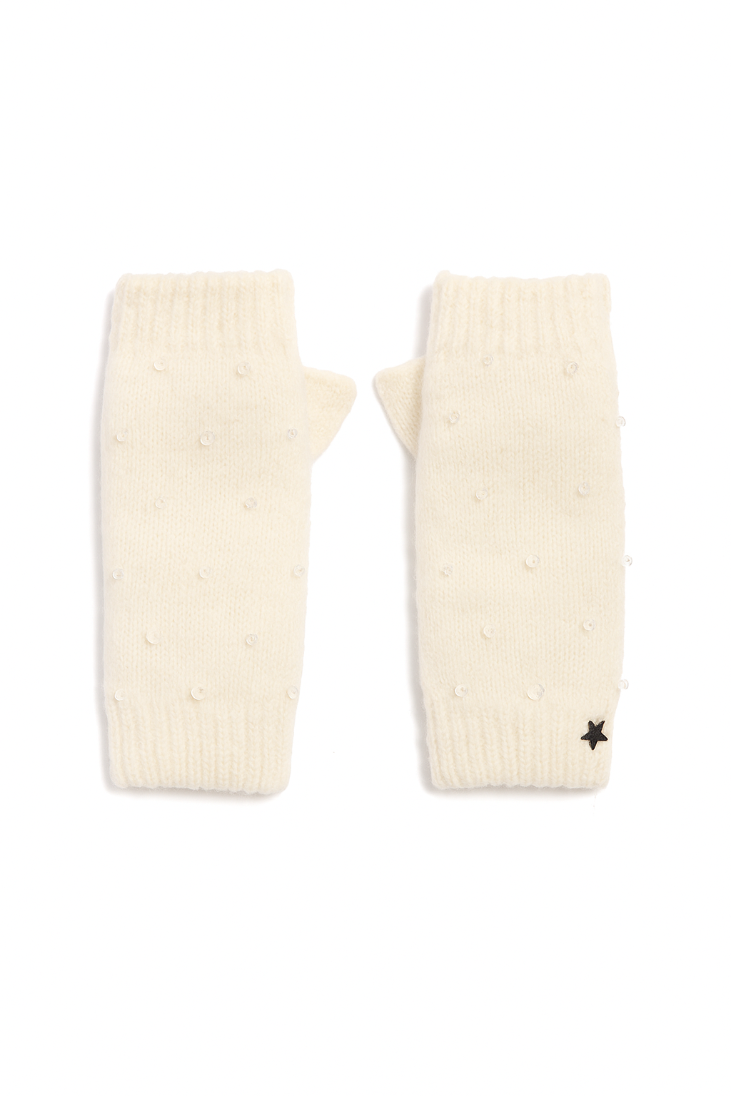 Ivory Fingerless Mittens w Crystal Beads