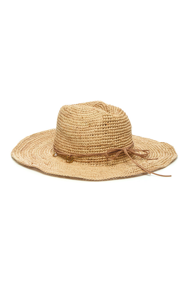 Phuket Straw Hat with Leather & Faux Pearl Trim