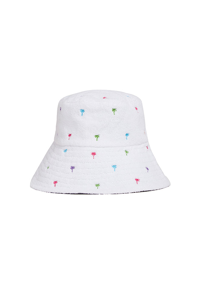 Jocelyn Embroidered Terry Bucket Hat White/Multi