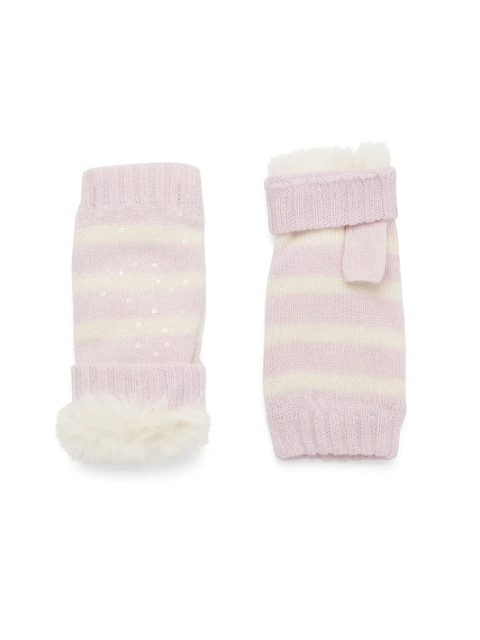 Cashmere Blend Striped Lined Mittens with Sequins