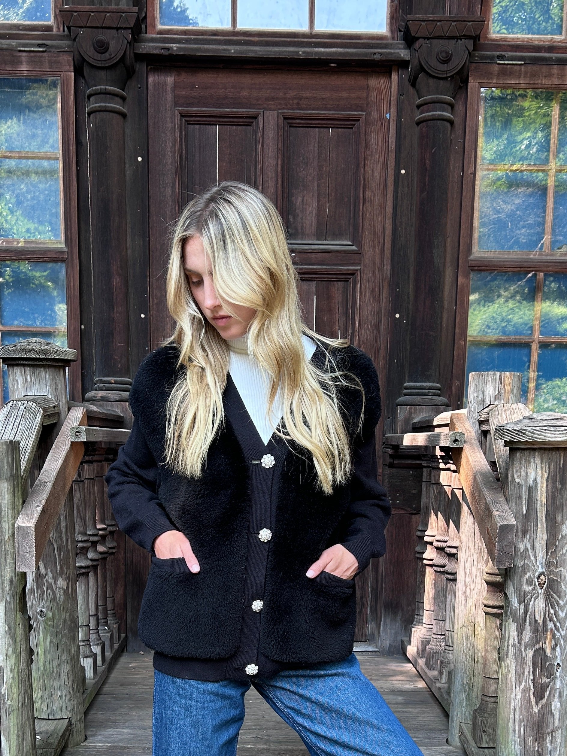 The Aman Black Sherpa Cardigan Jocelyn