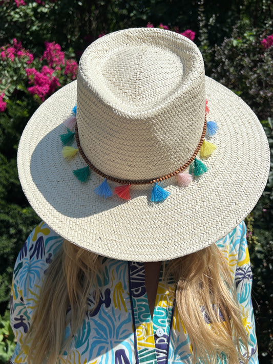 Tahiti Straw Hat with Beads & Tassels