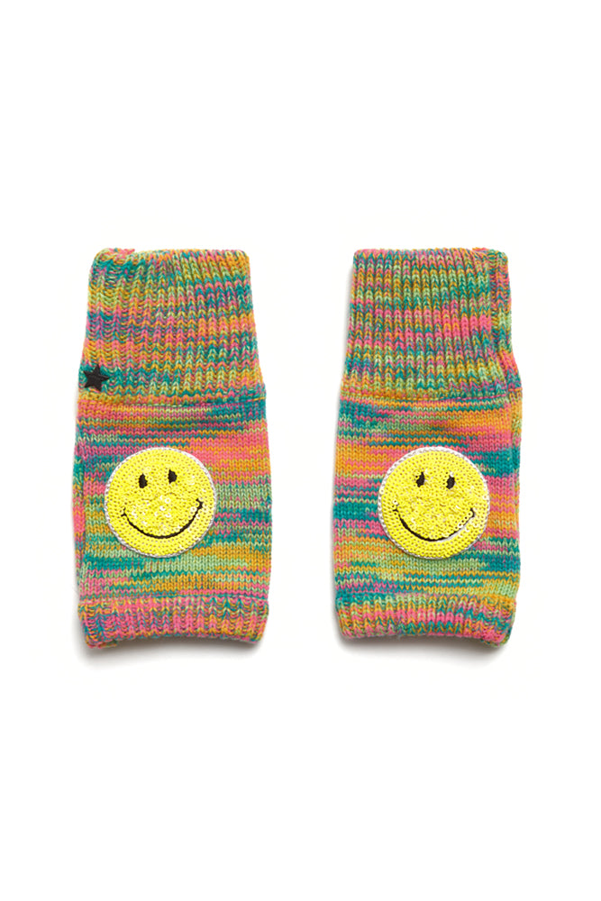 Psychedelic Smiley Knit Mittens Bright Multi