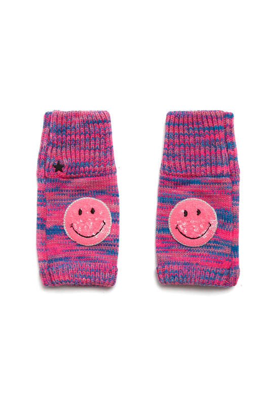 Psychedelic Smiley Knit Mittens Pink Multi