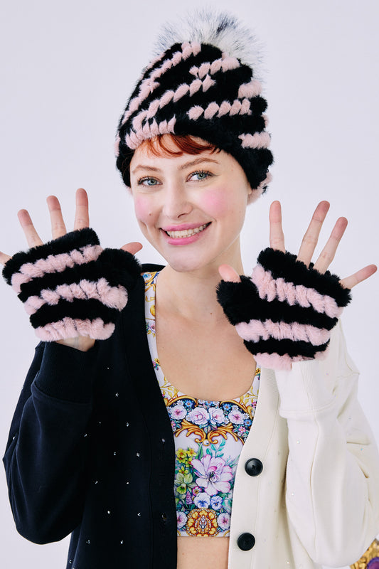 Terez x Jocelyn Striped Faux Fur Mandy Mittens